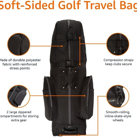 NEW Amazon Basics Soft-Sided Foldable Golf Travel Bag - Black - Picture 2 of 7